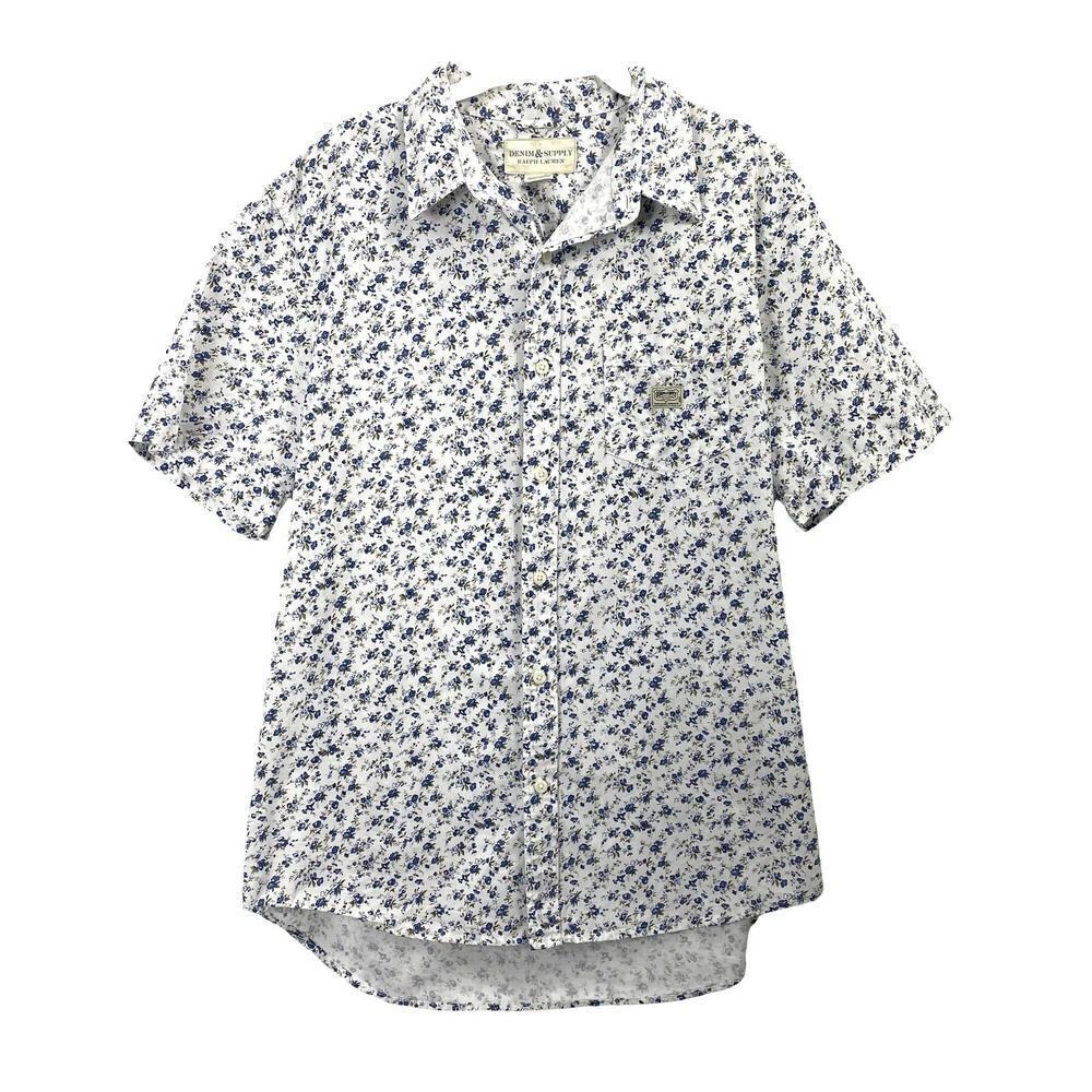 Denim & Supply‎ Ralph Lauren floral cotton button down shirt Sz L white blue